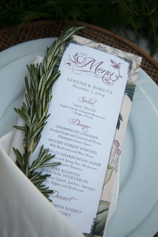 rosemary accented menu @weddingchicks