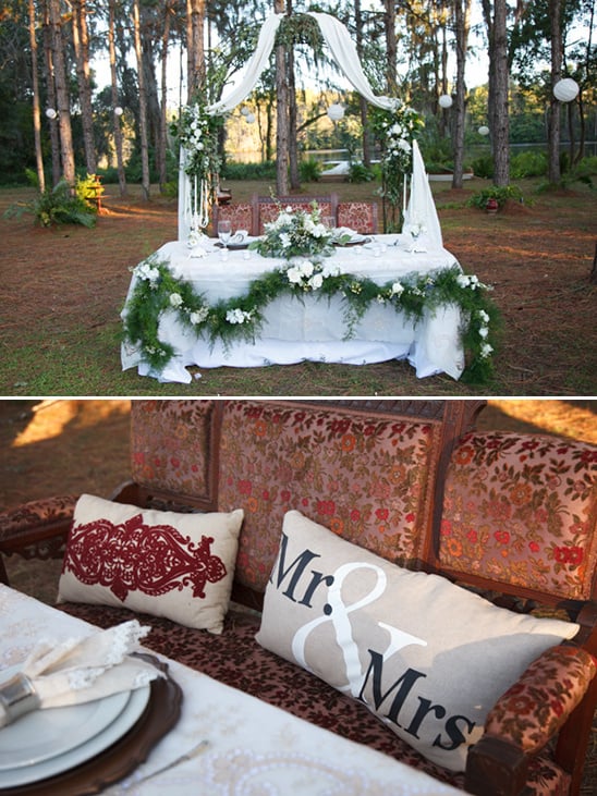 cute sweetheart table with mr and mrs pillow @weddingchicks