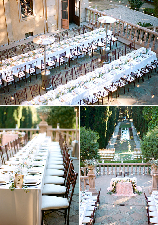 Elegant outdoor wedding reception tables set for celebration