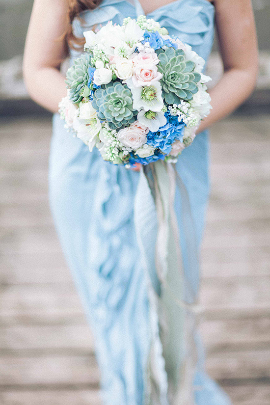 blue, pink, white and green wedding bouquet @weddingchicks