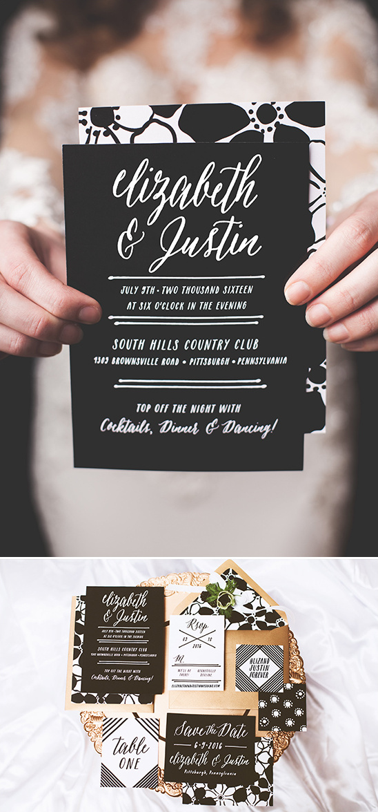 black and white wedding invitations @weddingchicks