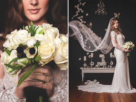 white bouquet and flowing veil @weddingchicks