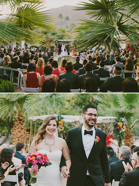 Beautiful Palm Springs wedding ceremony and happy couple