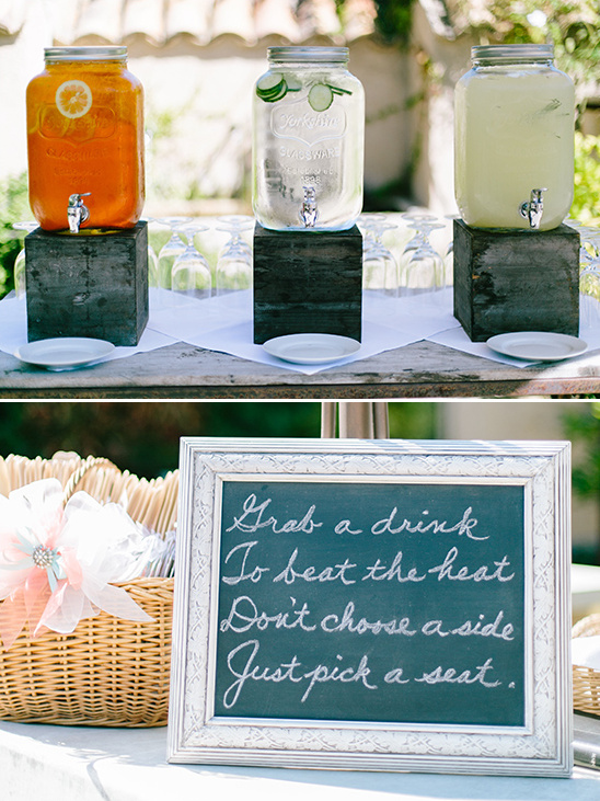 Refreshing beverage station with fun sign at outdoor event