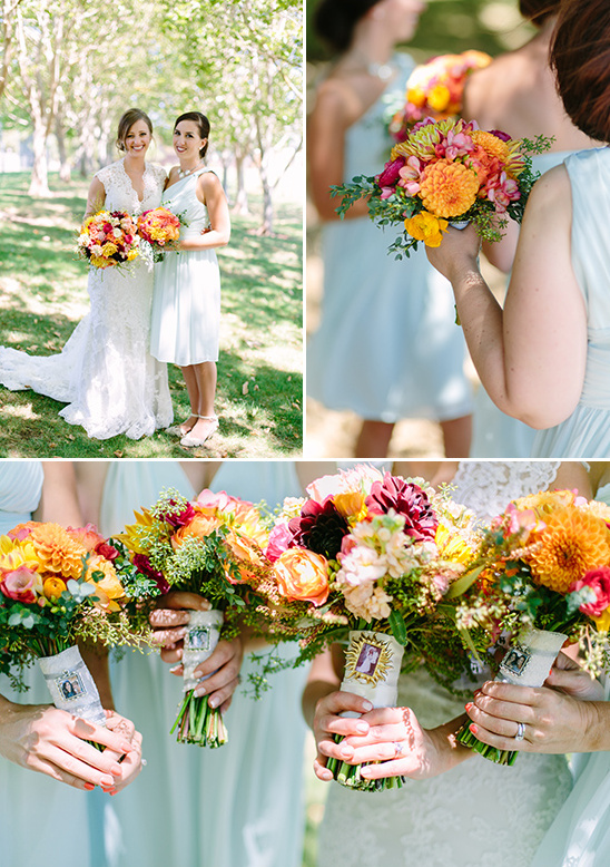Wedding day photos with vibrant bouquets and happy bridesmaids