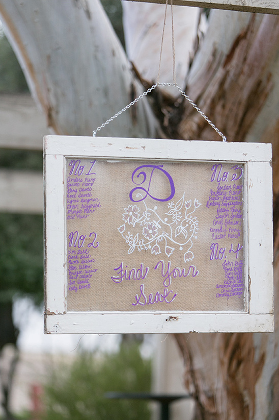 Wedding seating chart in a vintage window frame with floral details