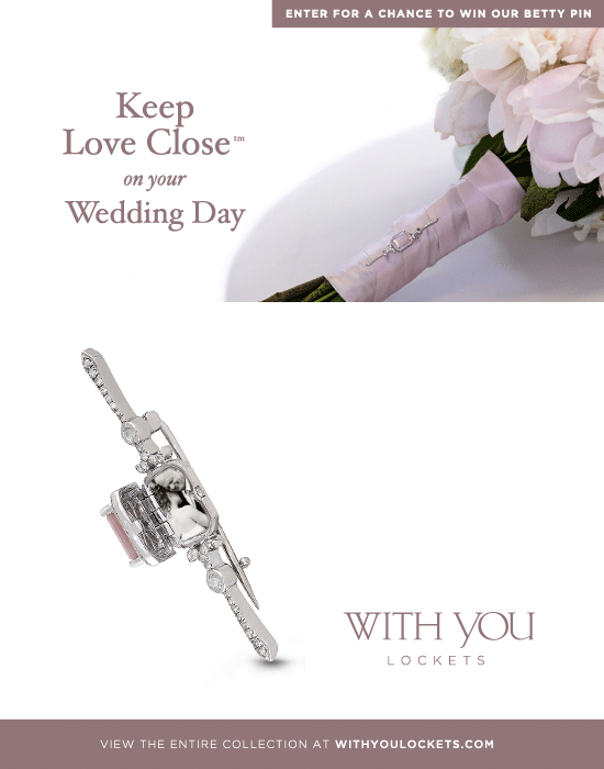Wedding bouquet pins from With You Lockets @weddingchicks