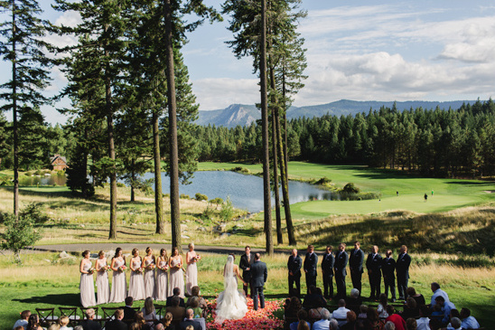 Wedding ceremony with bridesmaids in a picturesque setting