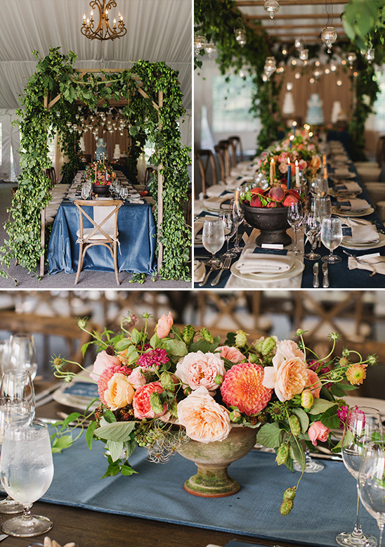 Elegant wedding table setting with floral centerpiece and decor