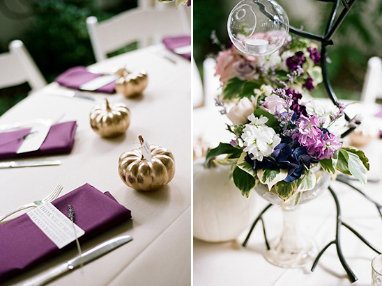 purple linens and flowers @weddingchicks
