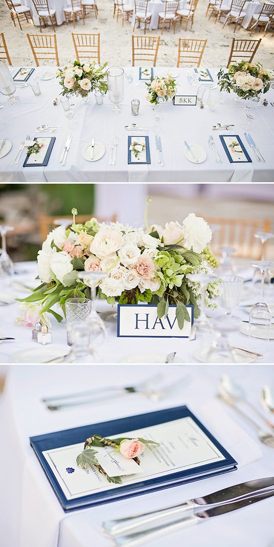 formal blue and white dinner reception @weddingchicks