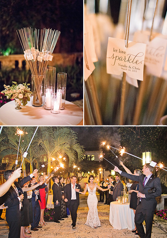 Wedding send off with sparklers and happy couple celebrations