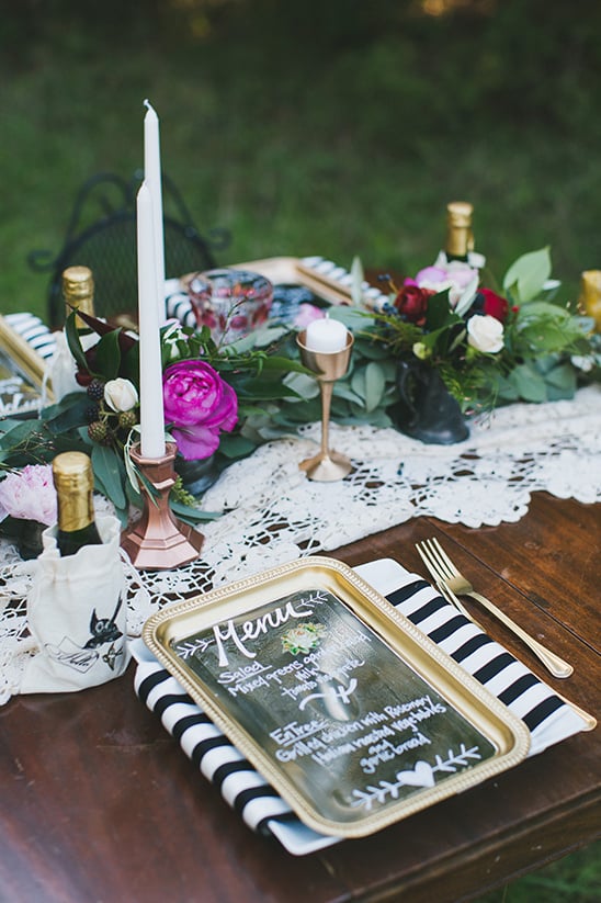 gold mirror platter wedding menu @weddingchicks