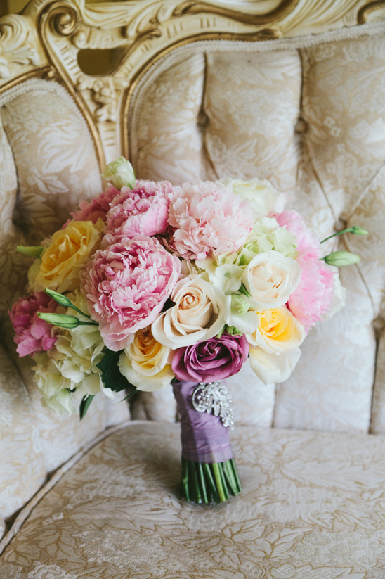 pink purple and yellow bouquet @weddingchicks