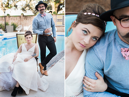 groom in chambrey shirt and bow tie @weddingchicks