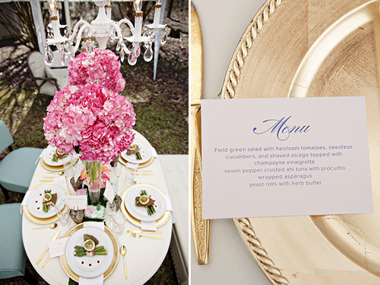 Elegant outdoor wedding table setting with menu card