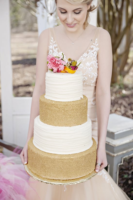 tall gold and white cake @weddingchicks