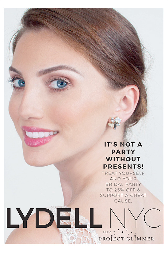 Smiling woman promoting Lydell NYC for bridal party gifts and a great cause