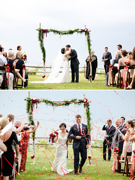 Bride and groom wedding ceremony and confetti exit