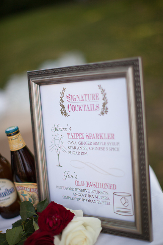Wedding signature cocktail menu with drink recipes