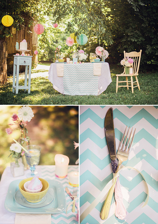 retro chevron stripe table ideas @weddingchicks