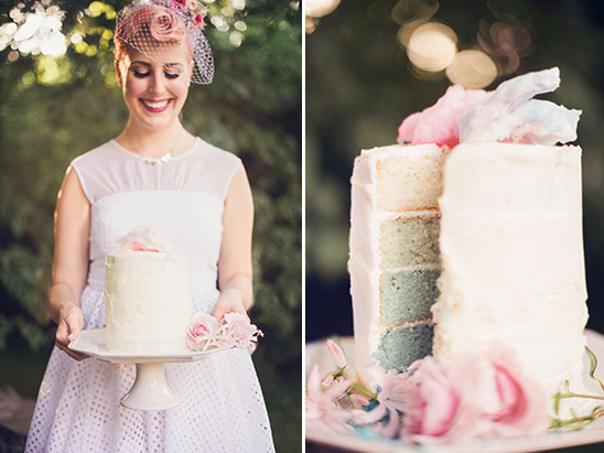 bride and blue ombre cake @weddingchicks
