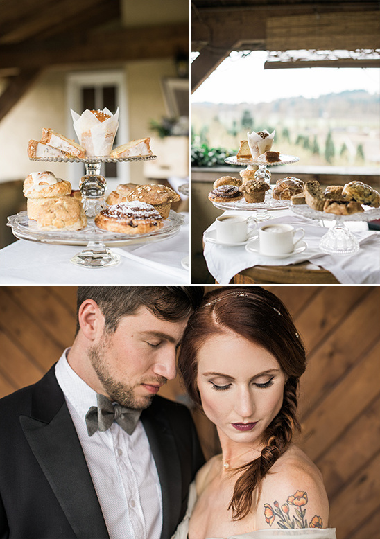 Elegant wedding with treats and loving couple portrait