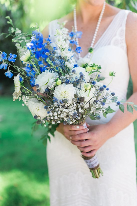 wild blue and white wedding bouquet by Stemm Floral @weddingchicks