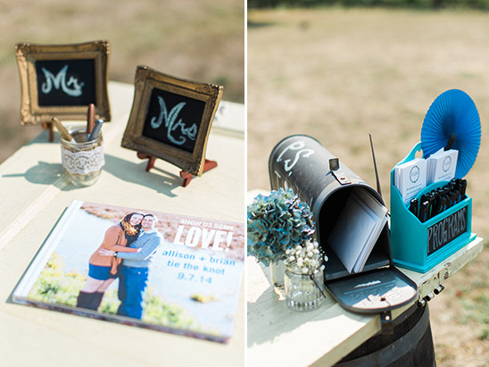 Wedding decor with a guest book and a mailbox for programs