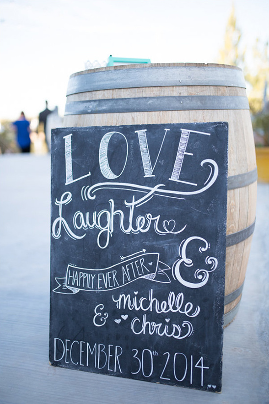 Wedding sign with love laughter and Happily Ever After message