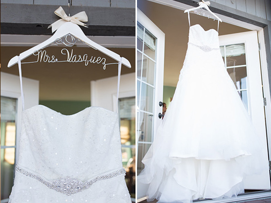 Elegant wedding dress hanging ready for Mrs  Vasquez