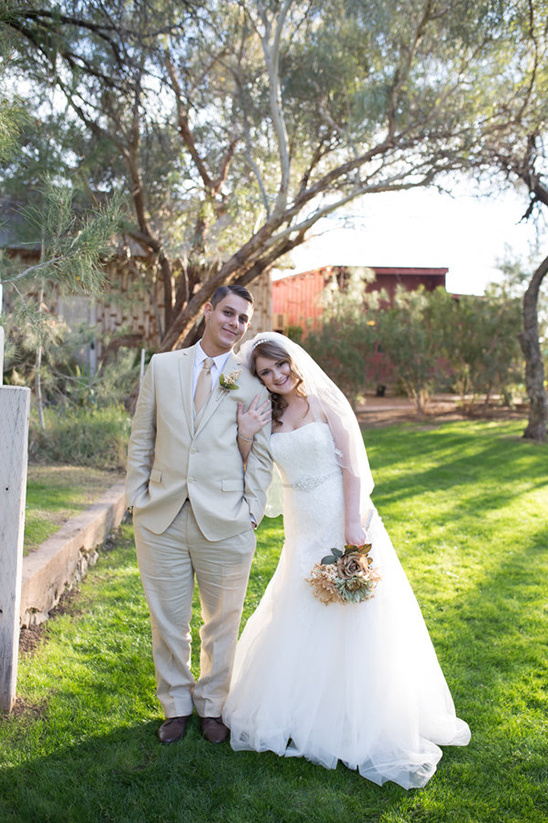 Happy couple at their outdoor wedding, beautiful smiles