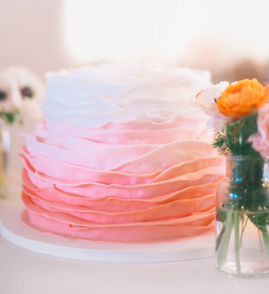 pink ombre ruffle cake @weddingchicks
