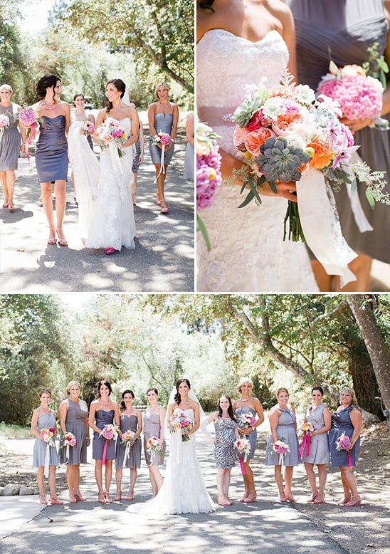 shades of gray and hot pink bridal party @weddingchicks