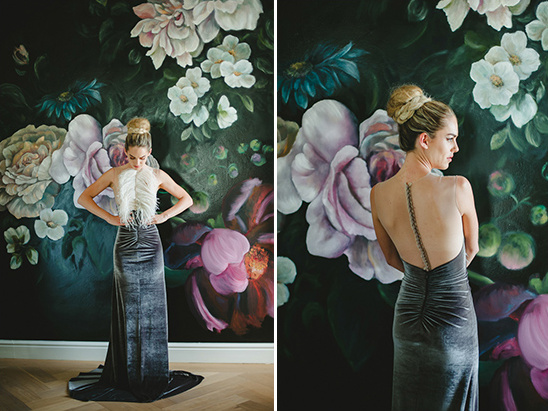 velvet and feather dress by Gavin Rajah @weddingchicks