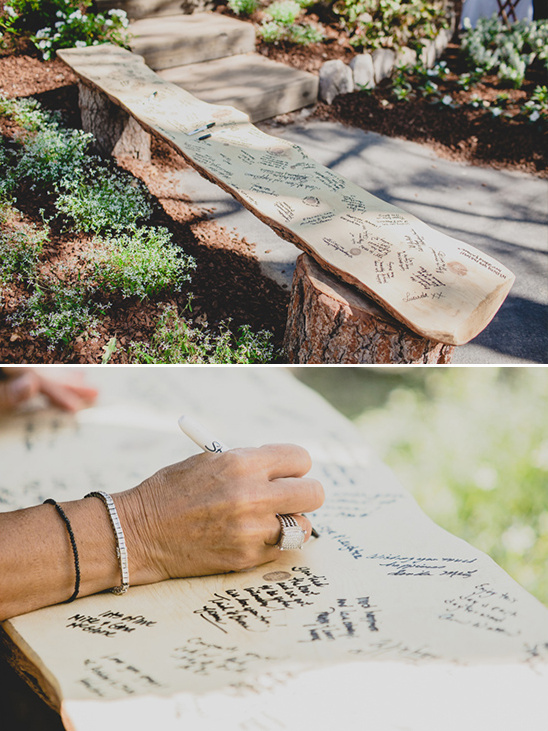 signed wooden bench guest book @weddingchicks