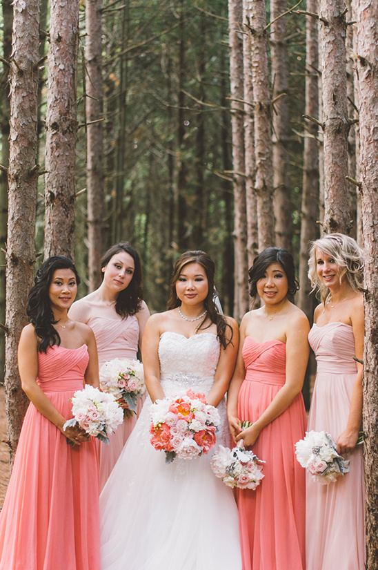 pink and coral bridesmaid dresses @weddingchicks