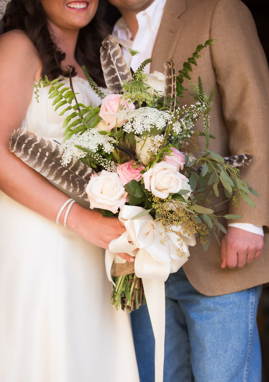 rose and turkey feather bouquet