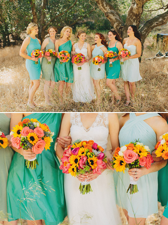 various shades of green bridesmaids @weddingchicks