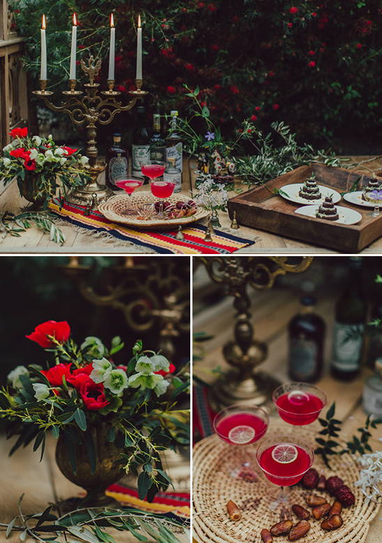 Elegant table setting with cocktails and floral decor