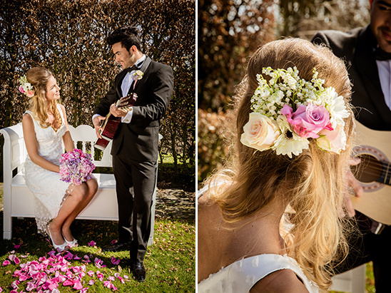 rose and daisy hair florals @weddingchicks