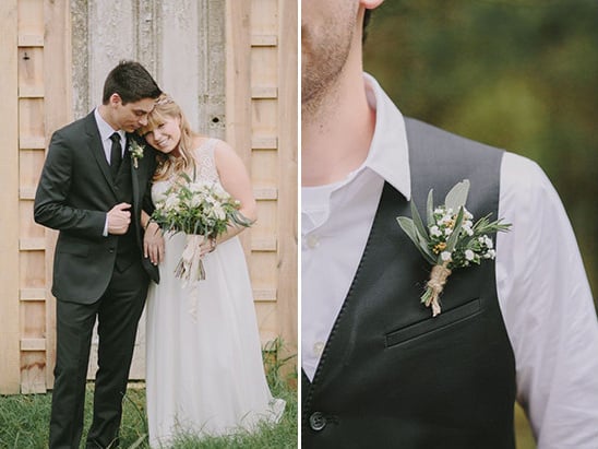 white and green boutonniere