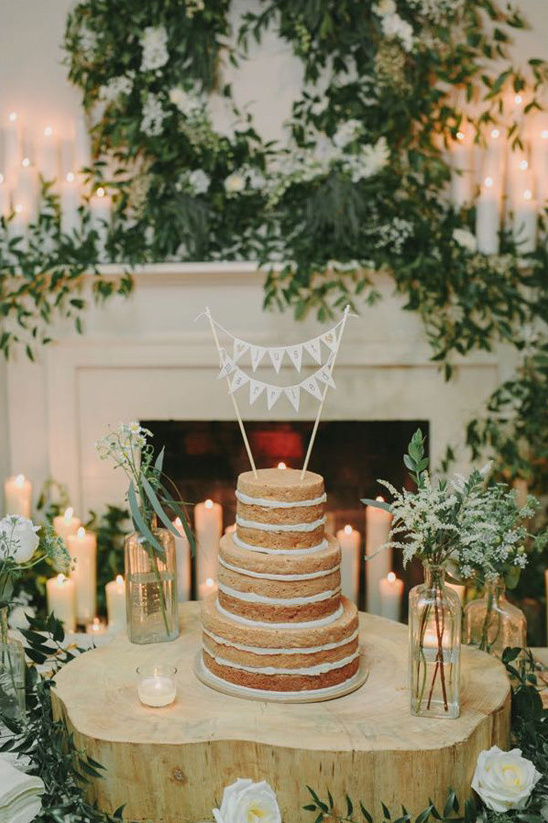 naked cake with mini bunting topper