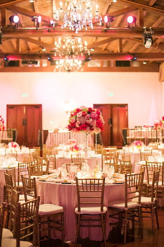 pink rose and crystal gold reception decor @weddingchicks