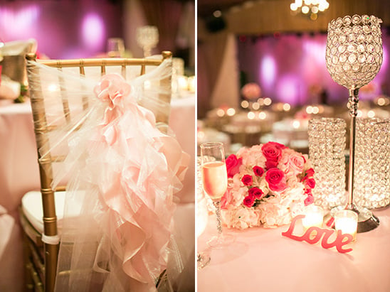 pink ruffle chair back and table decor @weddingchicks