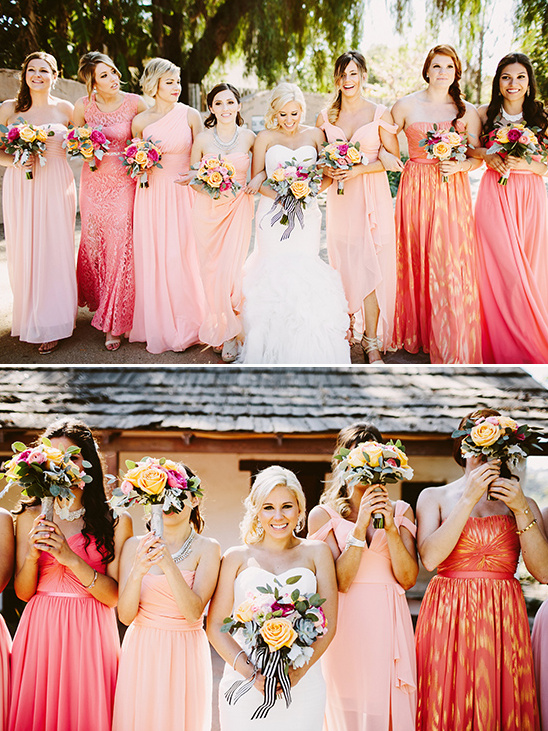 blush and coral bridesmaid dresses @weddingchicks