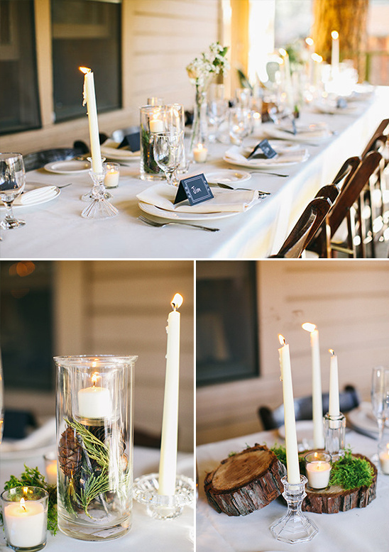 Elegant candlelit wedding table decorations with rustic elements