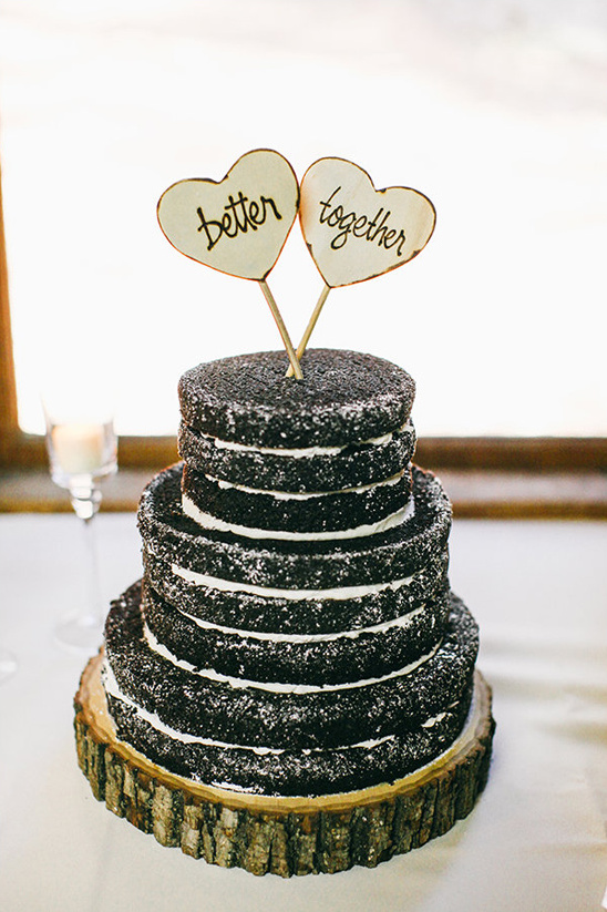 Rustic wedding cake with better together heart toppers