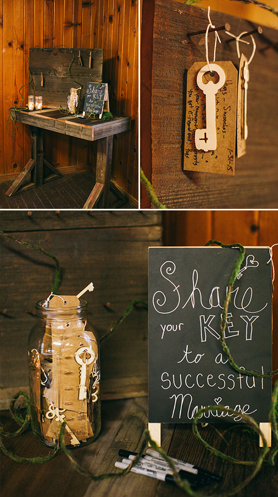 Wedding decor with keys and a chalkboard sign
