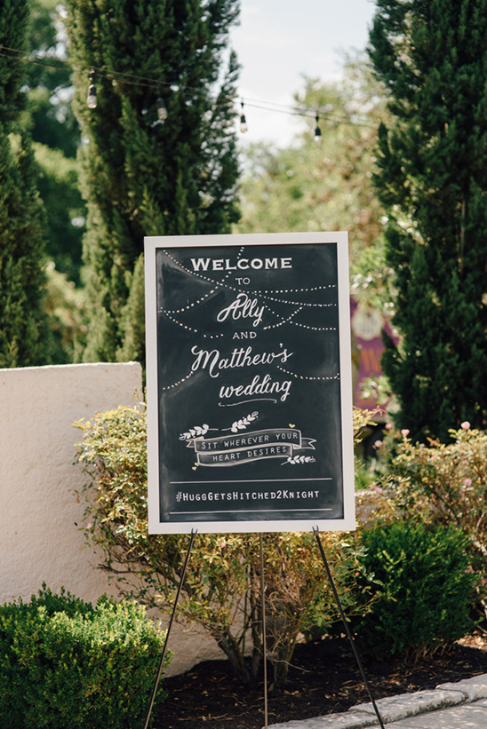 Wedding welcome sign for Ally and Matthew, chalkboard style